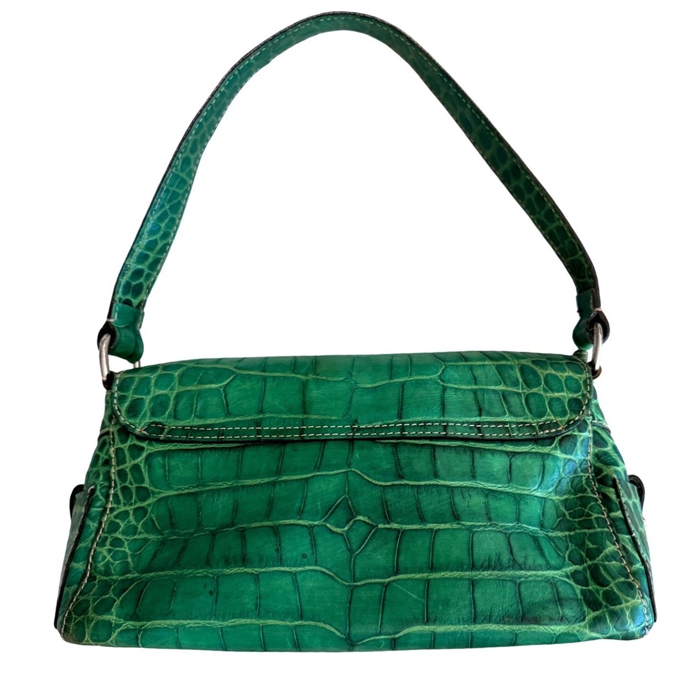 Vintage Y2K Dooney and Bourke Purse Green Croc Baguette Shoulder Bag Buckle - Picture 2 of 14
